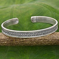Sterling silver cuff bracelet, 'Sterling Family' - Hand Made Sterling Silver Cuff Bracelet Inscription Thailand