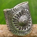 Sterling silver wrap ring, 'Karen Aster' - Hand Made Sterling Silver Wrap Ring Floral Thailand