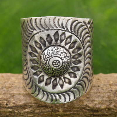 Sterling silver wrap ring, 'Karen Aster' - Hand Made Sterling Silver Wrap Ring Floral Thailand