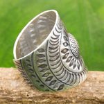 Sterling silver wrap ring, 'Karen Aster' - Hand Made Sterling Silver Wrap Ring Floral Thailand