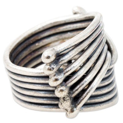 Sterling silver cocktail ring, 'Sterling Hug' - Hand Made Karen Sterling Silver Ring from Thailand
