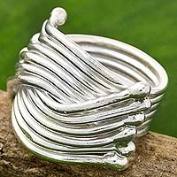 Sterling silver cocktail ring, 'Silver Hug' - High Polish Karen Sterling Silver Ring Thailand