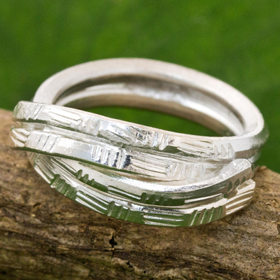 Sterling silver cocktail ring, 'Layers of Love' - Sterling Silver Cocktail Ring Karen Tribe from Thailand