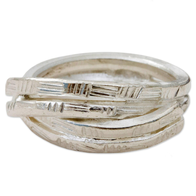 Sterling silver cocktail ring, 'Layers of Love' - Sterling Silver Cocktail Ring Karen Tribe from Thailand