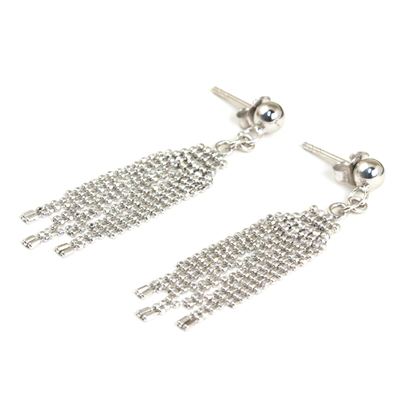Sterling silver waterfall earrings, 'Dangling Fringes' - Sterling Silver Webbed Chandelier Earrings from Thailand