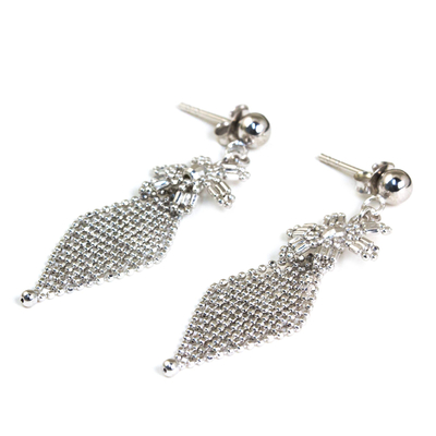 Sterling silver dangle earrings, 'Daisy Diamond' - Thai Handcrafted Sterling Silver Daisy Dangle Earrings