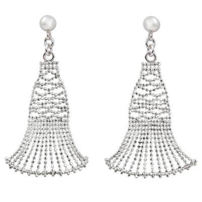 Sterling silver dangle earrings, 'Flowing Dresses' - Fan Shaped Sterling Silver Dangle Earrings from Thailand