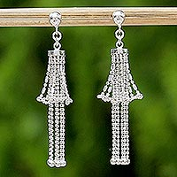 Sterling silver chandelier earrings, 'Precious Lily' - Handmade Sterling Silver Precious Lily Chandelier Earrings