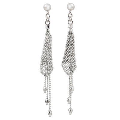 Sterling silver waterfall earrings, 'Sterling Clouds' - Sterling Silver Waterfall Earrings with Beads from Thailand