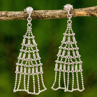 Sterling silver dangle earrings, 'Holiday Trees' - Modern Thai Sterling Silver Dangle Earrings Crafted by Hand