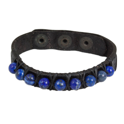 Artisan Crafted Lapis Lazuli and Leather Band Bracelet