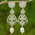 Cultured pearl and sterling silver dangle earrings, 'Thai Chandelier in White' - Artisan Crafted Cultured Pearl and Sterling Silver Earrings thumbail