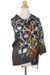 Silk batik shawl, 'Psychedelic Tic-Tac-Toe' - Dark Brown Silk Batik Shawl with Orange and Yellow