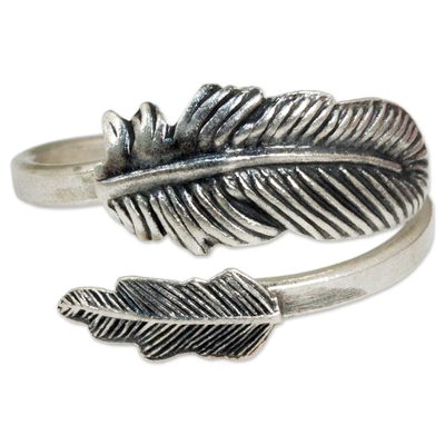 Sterling silver wrap ring, 'The Feather' - Hand Made Sterling Silver Wrap Ring Feather from Thailand
