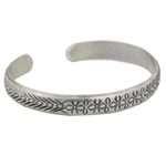Sterling silver cuff bracelet, 'Find Peace' - Floral Sterling Silver Peace Bracelet from Thailand
