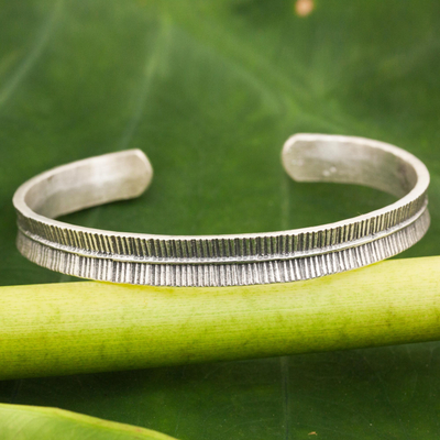 Sterling silver cuff bracelet, Hill Tribe Song of Peace
