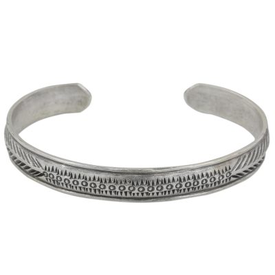 Sterling silver cuff bracelet, 'Hill Tribe Song of Love' - Karen Hill Tribe Handcrafted Silver Love Theme Bracelet