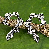 Marcasite drop earrings, 'The Dearest' - Hand Crafted Marcasite and Sterling Silver Drop Earrings