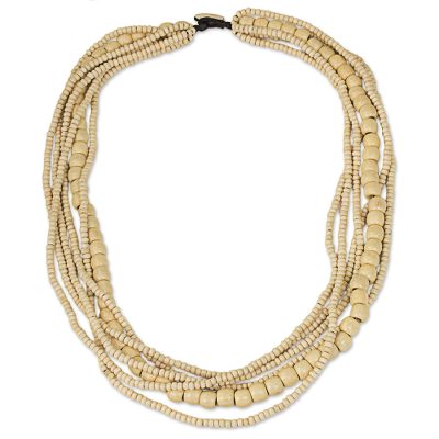 Wood beaded necklace, 'Hawaii Dance' - Natural Wood Beaded Necklace Hand-Crafted in Thailand