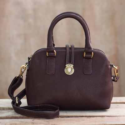 Leather shoulder bag, 'Chic and Trim' - Thai Brown Leather Handcrafted Handbag & Shoulder Strap