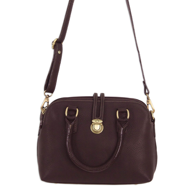 Leather shoulder bag, 'Chic and Trim' - Thai Brown Leather Handcrafted Handbag & Shoulder Strap