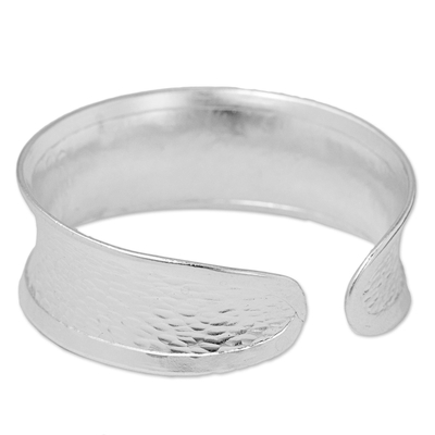Silver cuff bracelet, 'Hill Tribe Curves' - Hammered Silver 950 Hill Tribe Concave Cuff Bracelet