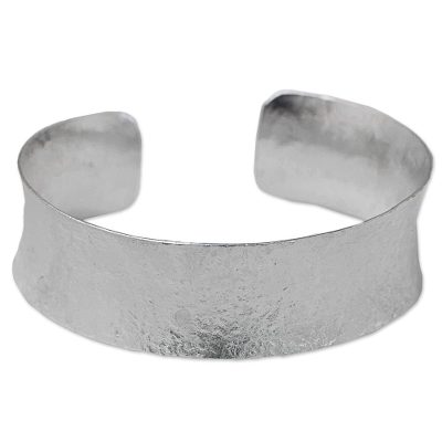 Silver cuff bracelet, 'Karen Silver Elegance' - Textured Silver 950 Hill Tribe Concave Cuff Bracelet