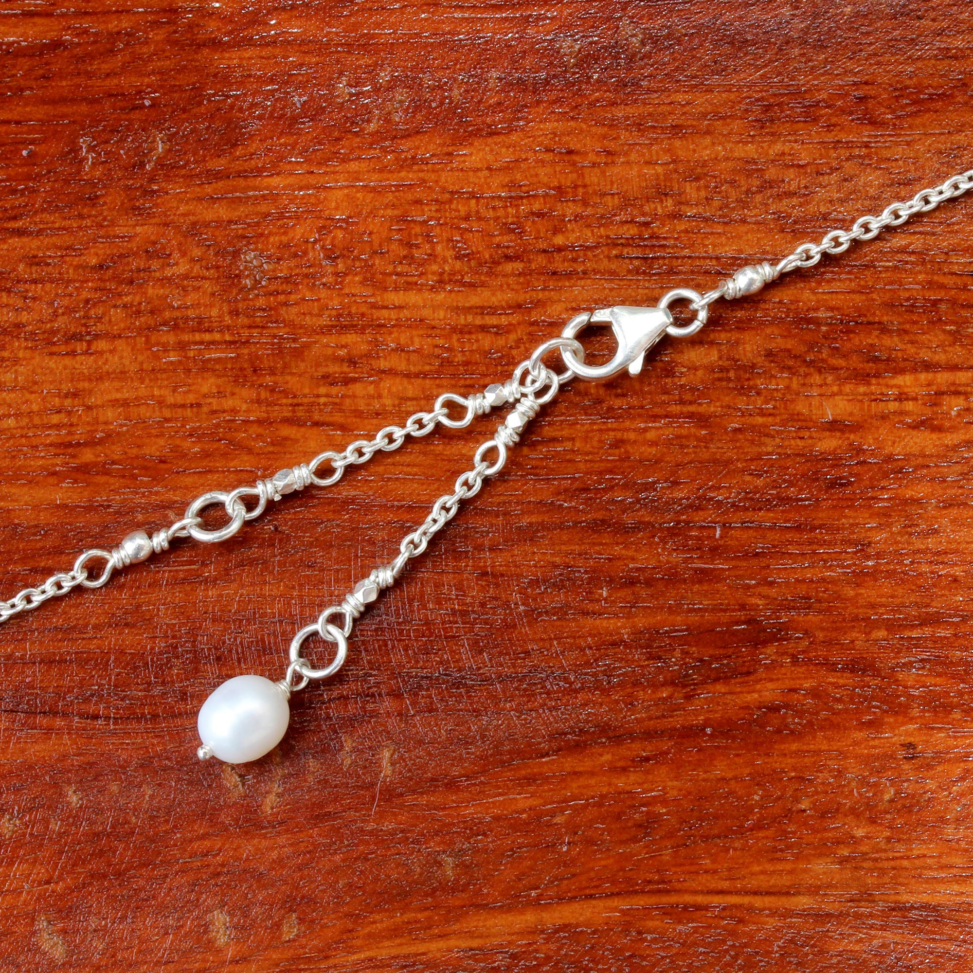 Cultured Pearl and Sterling Silver Necklace from Thailand - Glowing ...