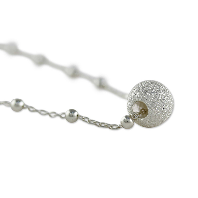 Sterling silver pendant necklace, 'Beaded Sparkles' - Sterling Silver Calcite Beaded Pendant Necklace Thailand