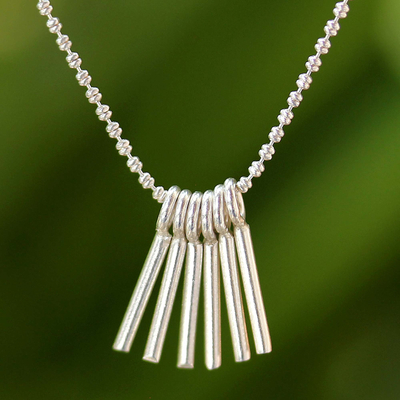 Sterling silver pendant necklace, 'Skeleton Keys' - Sterling Silver Adjustable Pendant Necklace from Thailand