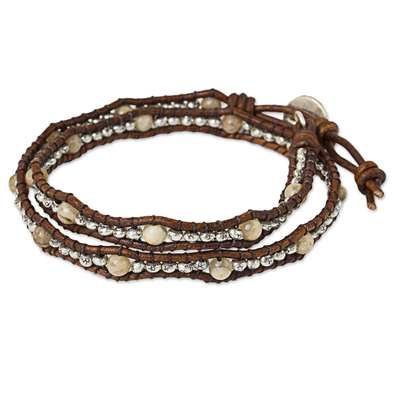 Wickelarmband aus Jaspis und Leder - Thai-Leder-Jaspis- und Karen-Silberperlen-Wickelarmband
