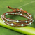 Serpentine and leather wrap bracelet, 'Hill Tribe Sunflower' - Thai Leather Dyed Serpentine Karen 950 Silver Wrap Bracelet (image 2) thumbail