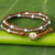 Serpentine and leather wrap bracelet, 'Hill Tribe Sunflower' - Thai Leather Dyed Serpentine Karen 950 Silver Wrap Bracelet (image 2b) thumbail