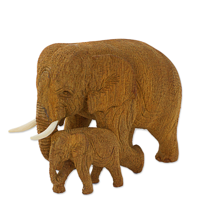 Hand Made Teak Wood Elephant Statuette from Thailand
