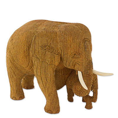 Estatuilla de madera de teca - Estatuilla de elefante de madera de teca hecha a mano de Tailandia
