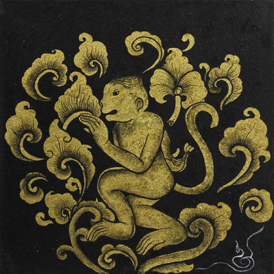 Stylized Thai Zodiac Monkey Painting on Canvas