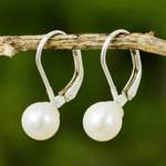 Cultured pearl drop earrings, 'Pure Lily' - Cultured Pearl Drop Earrings High Polish from Thailand