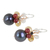 Cultured pearl dangle earrings, 'Butterfly Party in Black' - Black Cultured Pearl Dangle Earrings with Butterfly Motif
