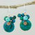 Serpentine dangle earrings, 'Moonlight Garden in Teal' - Teal Serpentine and Glass Bead Dangle Earrings with Copper (image 2) thumbail
