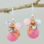 Quartz dangle earrings, 'Pink Bubbles' - Pink Quartz and Glass Bead Dangle Earrings with Copper (image 2) thumbail