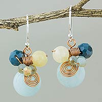 Quartz dangle earrings, 'Blue Bubbles'