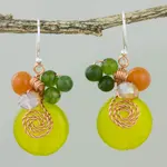 Quartz dangle earrings, 'Sweet Temptation' - Lemon Quartz and Glass Bead Dangle Earrings with Copper