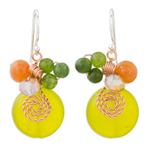 Quartz dangle earrings, 'Sweet Temptation' - Lemon Quartz and Glass Bead Dangle Earrings with Copper