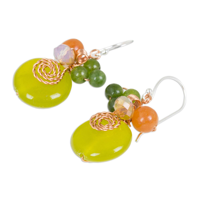 Quartz dangle earrings, 'Sweet Temptation' - Lemon Quartz and Glass Bead Dangle Earrings with Copper