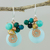 Quartz and serpentine dangle earrings, 'Moonlight Garden in Aqua' - Serpentine Quartz and Glass Bead Dangle Earrings with Copper (image 2) thumbail