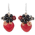 Quartz dangle earrings, 'Love Garden in Red' - Heart Shaped Red Quartz Onyx and Glass Bead Dangle Earrings