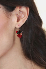 Quartz dangle earrings, 'Love Garden in Red' - Heart Shaped Red Quartz Onyx and Glass Bead Dangle Earrings