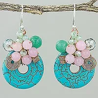 Beaded dangle earrings, 'Moonlight Garden'