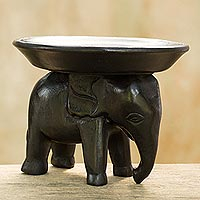 Wood sculpture, 'Majestic Elephant in Black'