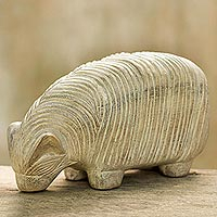 Wood sculpture, 'Grazing Sheep' - Hand Made Wood Sculpture of a Sheep from Thailand
